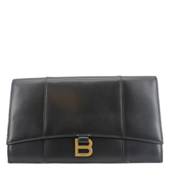 Balenciaga  Hourglass flat Calfskin Leather Pouch Black - Picture 1 of 15